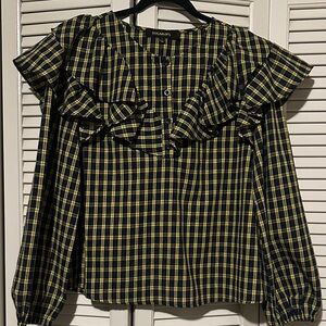 Sugarups Blue and Yellow Checkered Ruffle Blouse